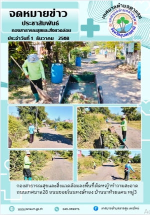 นางวรรณภา แก้วพรหม นายกเทศมนตรีตำบลตาลสุม  มอบหมายให้กองสาธารณสุขและสิ่งแวดล้อม   ตัดหญ้าทำความสะอาด ถนนเทศบาล28 ซอยโนนหงษ์ทอง บ้านนาห้วยแคน หมู่3