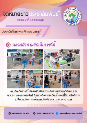 งานจัดเก็บรายได้ประชาสัมพันธ์การเก็บโฉนดที่ดินนอศสามนอศสามกอและเอกสารสิทธิ์ที่แสดงถึงความเป็นเจ้าของที่ดินหรือมีการเปลี่ยนแปลงแยกแยะประจำ   บ้านนามนหมู่ที่5/10  บ้านตาลสุมหมู่ที่11  บ้านนาห้วยแคนหมุ่ที่3